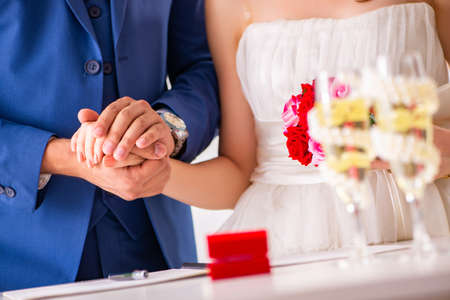 Wedding ceremony with wife and husbandの写真素材