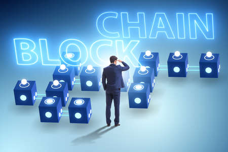 Blockchain innovative concept with businessman