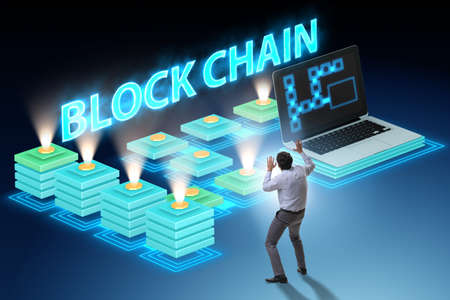 Young businessman in innovative blockchain concept
