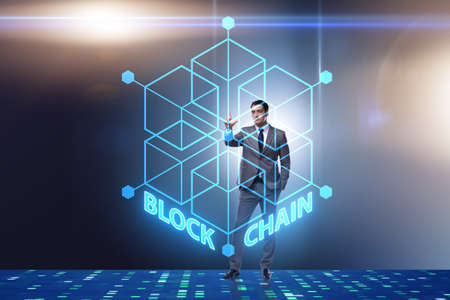 Young businessman in innovative blockchain concept
