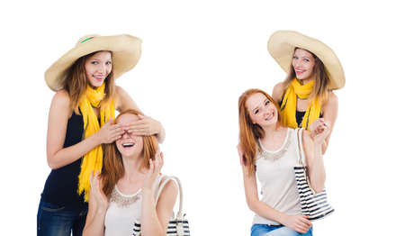 Women on holiday isolated on whiteの写真素材