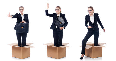 Woman in thinking out of box concept