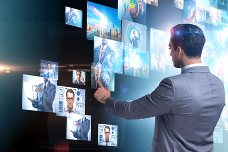 Collage of photos with businessmanの写真素材