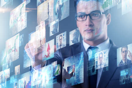 Collage of photos with businessmanの写真素材