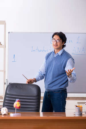 Young lecturer teacher teaching anatomyの写真素材