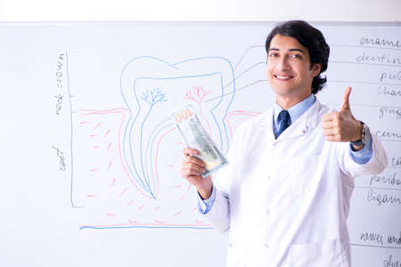 Young handsome dentist in front of the whiteboardの写真素材