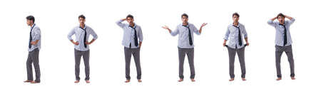 Young barefooted businessman isolated on whiteの写真素材