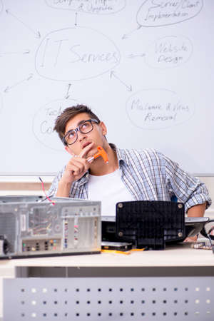 Young it specialist in front of the whiteboardの写真素材