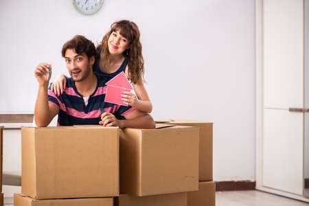 Young family moving to new house apartmentの写真素材