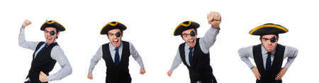 One-eyed man with tricorn isolated on whiteの写真素材