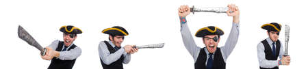 One-eyed man with weapon isolated on white