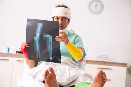 Young injured man staying in the hospital