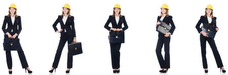 Female architect with bag isolated in whiteの写真素材