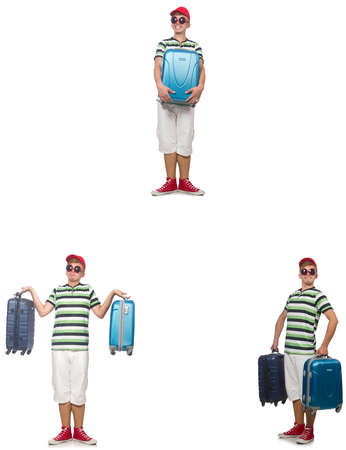 Young man with suitcase isolated on whiteの写真素材