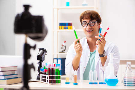 Chemist blogger recording video for his blog