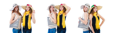 Women on holiday isolated on whiteの写真素材