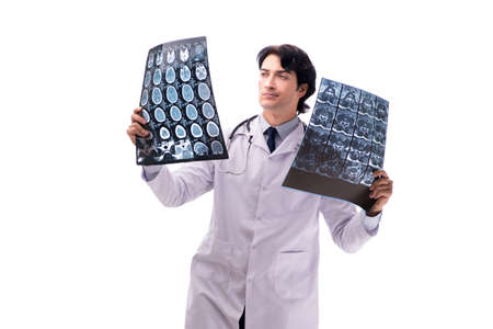 Young handsome doctor radiologist isolated in whiteの写真素材