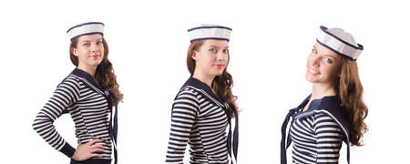 Young woman sailor isolated on whiteの写真素材