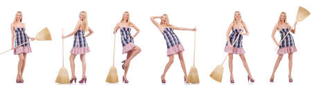Beautiful woman in housecleaning conceptの写真素材