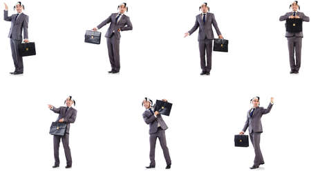Funny clown businessman with briefcaseの写真素材