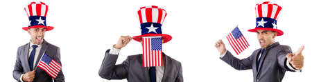 Man with american hat and flagの写真素材