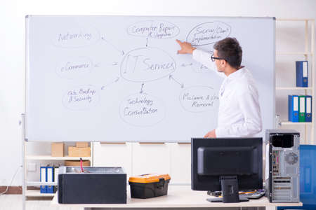 Young it specialist standing in front of the whiteboard