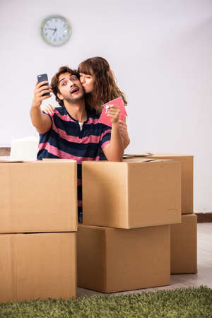 Young family moving to new house apartmentの写真素材