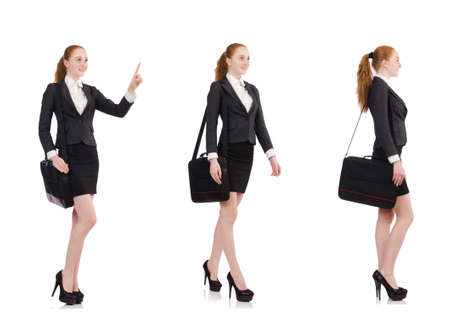 Businesswoman with handbag isolated on whiteの写真素材