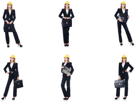 Female architect with bag isolated in whiteの写真素材