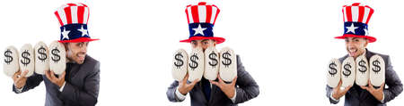 Man with american hat with moneybagsの写真素材
