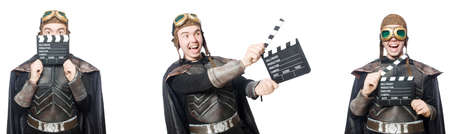 Young funny man in armour suitの写真素材