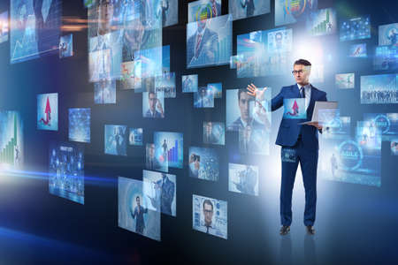 Collage of photos with businessman