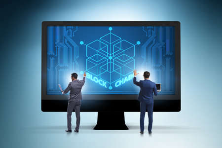 Young businessman in innovative blockchain concept