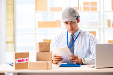 Male employee working in box delivery relocation service