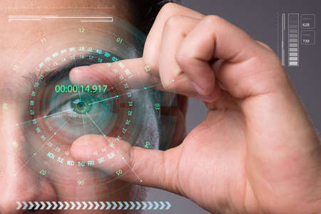 Concept of sensor implanted into human eyeの写真素材