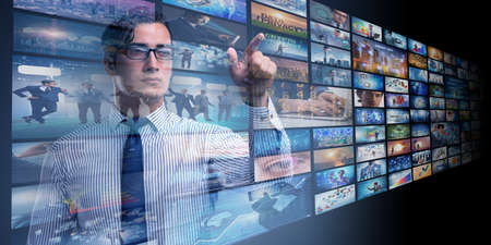 Collage of photos with businessmanの写真素材