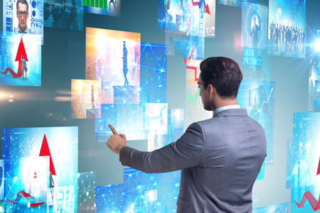 Collage of photos with businessmanの写真素材