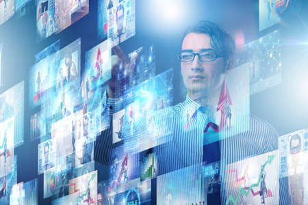 Collage of photos with businessmanの写真素材