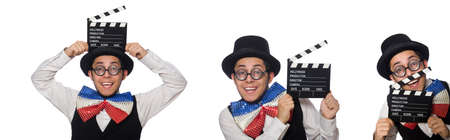 Funny man wearing giant bow tieの写真素材