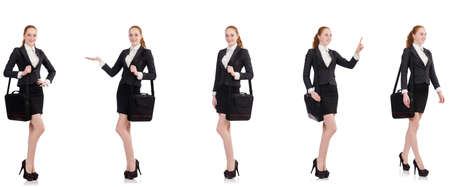 Businesswoman with handbag isolated on whiteの写真素材