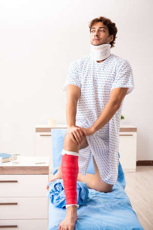 Injured man waiting treatment in the hospitalの写真素材