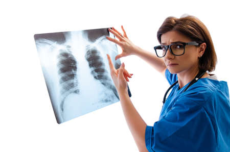 Female doctor radiologist isolated on white