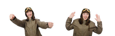 Woman pilot isolated on the whiteの写真素材