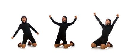 Young man doing sports isolated on the white