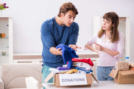 Concept of charity with donated clothingの写真素材