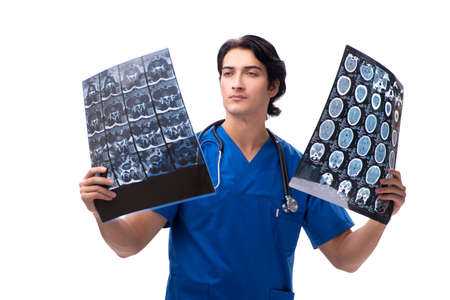 Young handsome doctor radiologist isolated in white