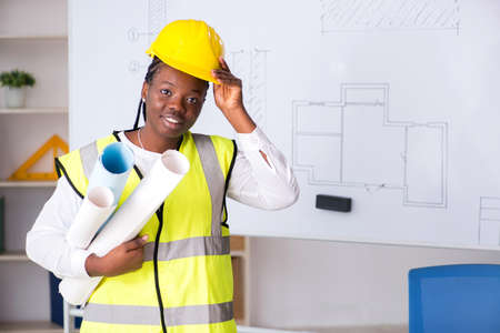 Young black architect working on projectの写真素材