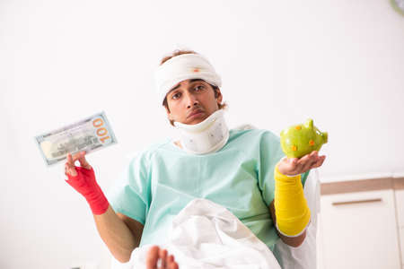 Young injured man staying in the hospital