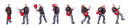 Guitar player isolated on whiteの写真素材