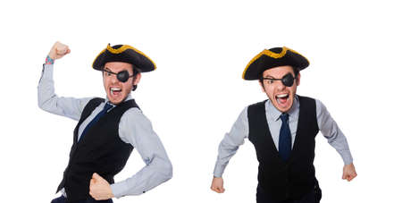 One-eyed man with tricorn isolated on whiteの写真素材